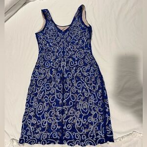 Cache women blue sleeveless lace Bodycon dress beaded sequins small EUC lined